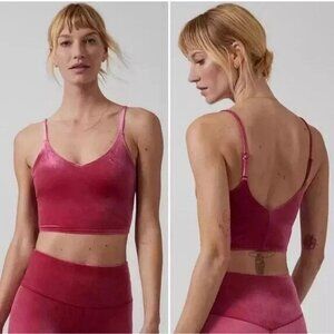 Athleta Elation Velvet V-neck Crop Top Sports Bra | Size XL | Berry Fuchsia